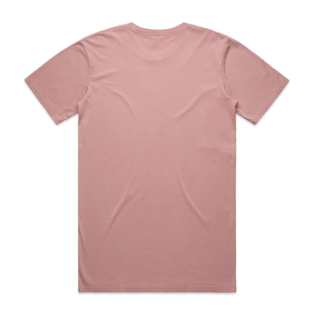 A plain faded tee in a soft pink hue, featuring a simple design on the back and a logo.