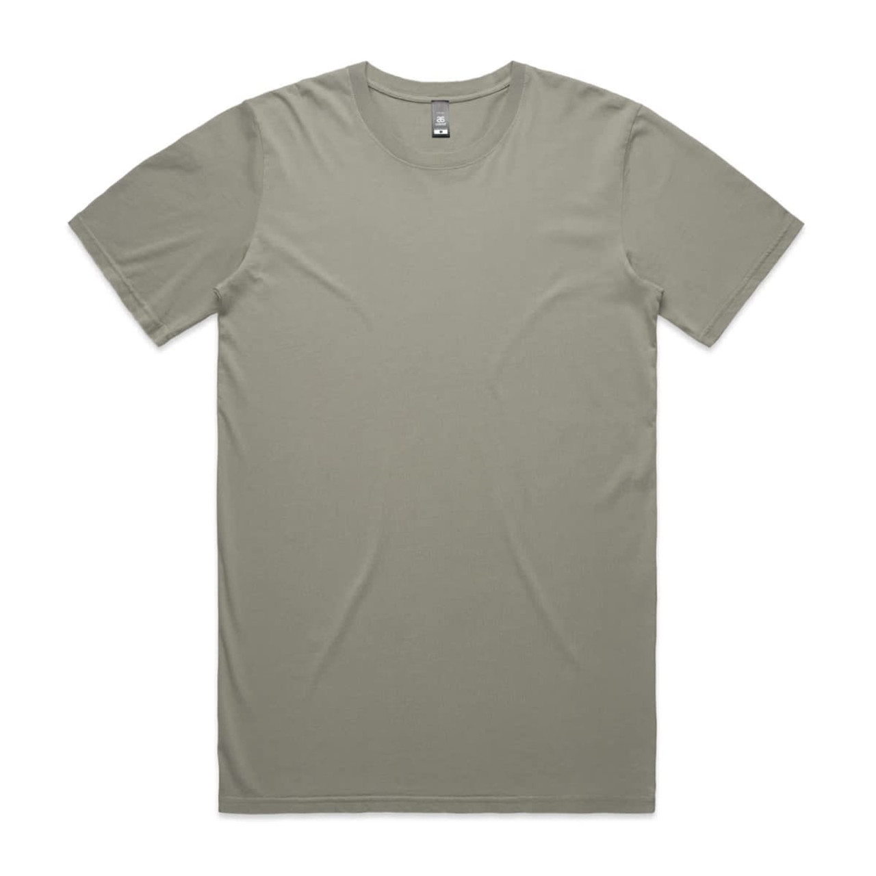 A light green t-shirt with short sleeves and a round neckline, featuring a logo on the label.