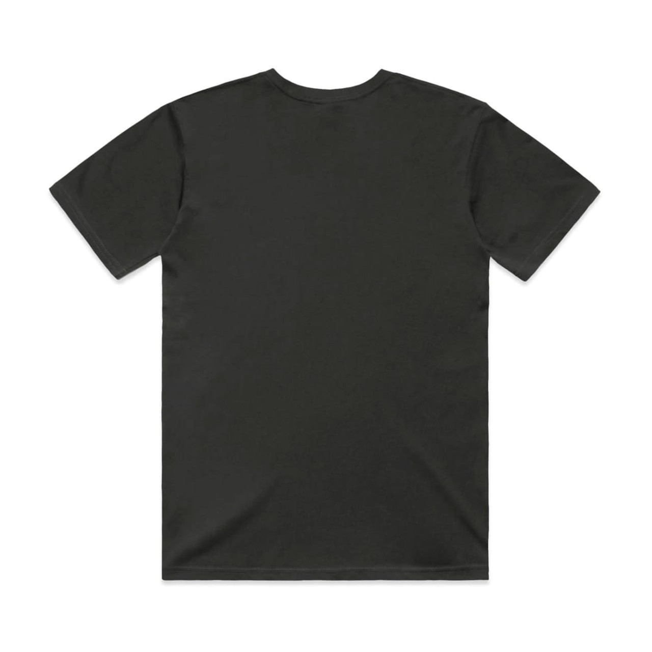 A black t-shirt featuring a plain back, suitable for casual wear. The shirt has a logo.