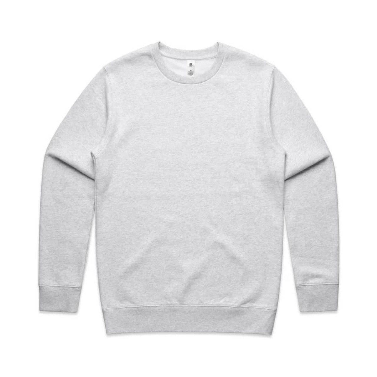 A light grey crew jumper with long sleeves. The design features a plain style and includes a logo.