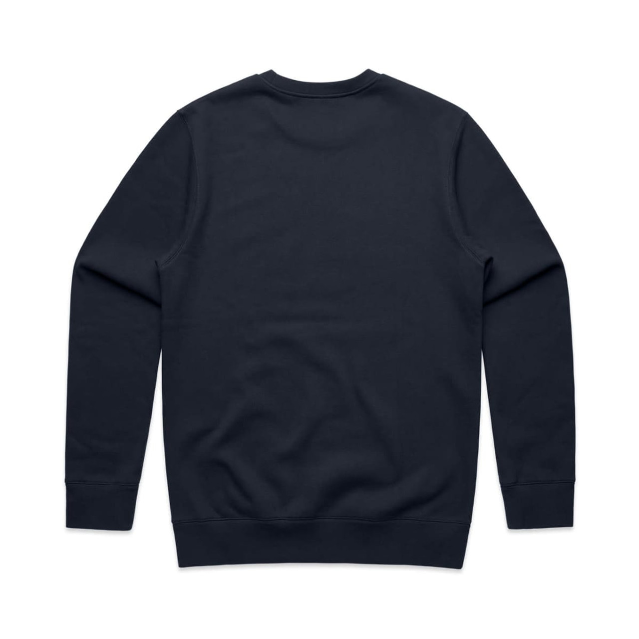 A navy crew jumper featuring long sleeves and a simple, classic design without any visible branding.