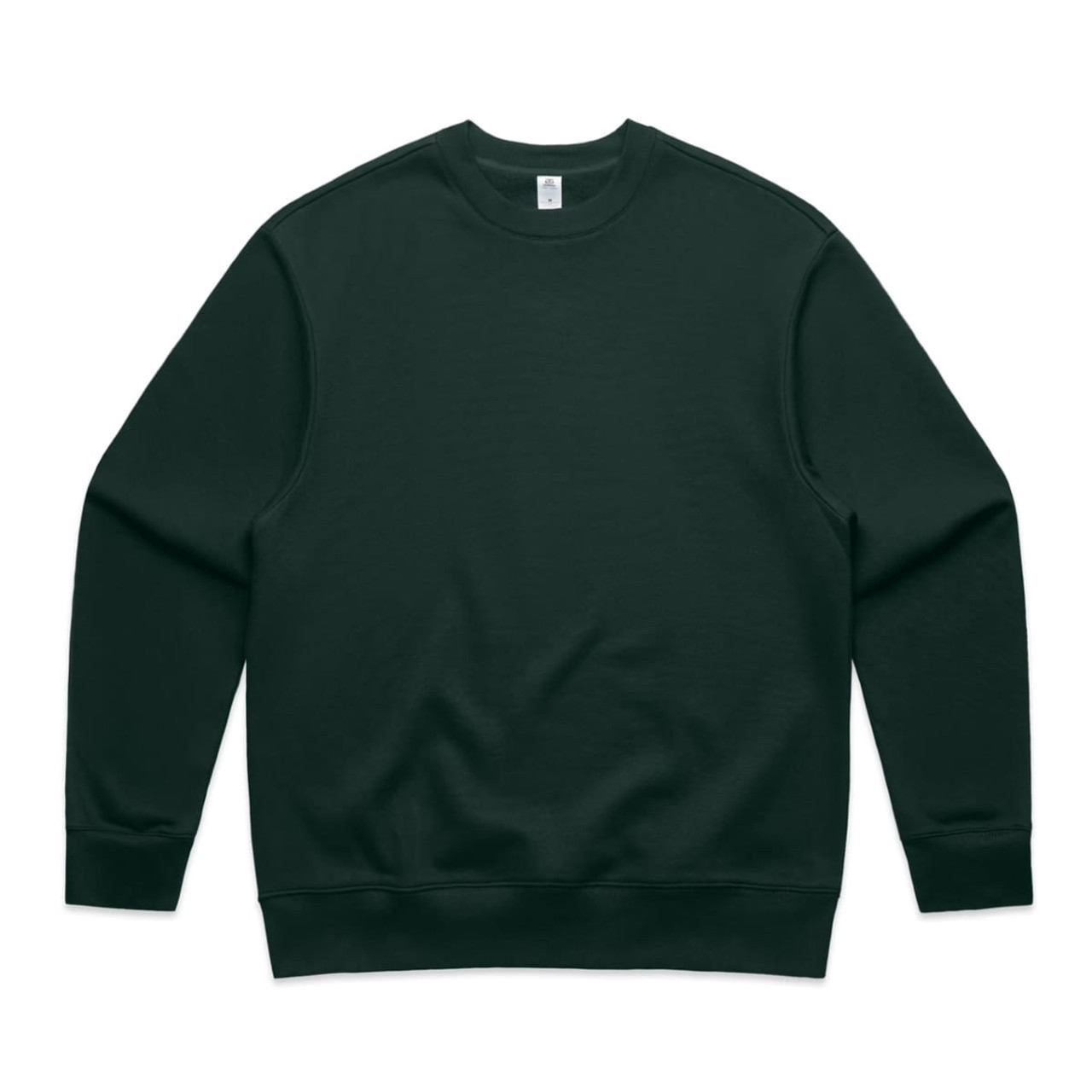 A dark green jumper with a crew neck and long sleeves, featuring a plain design without any logos.