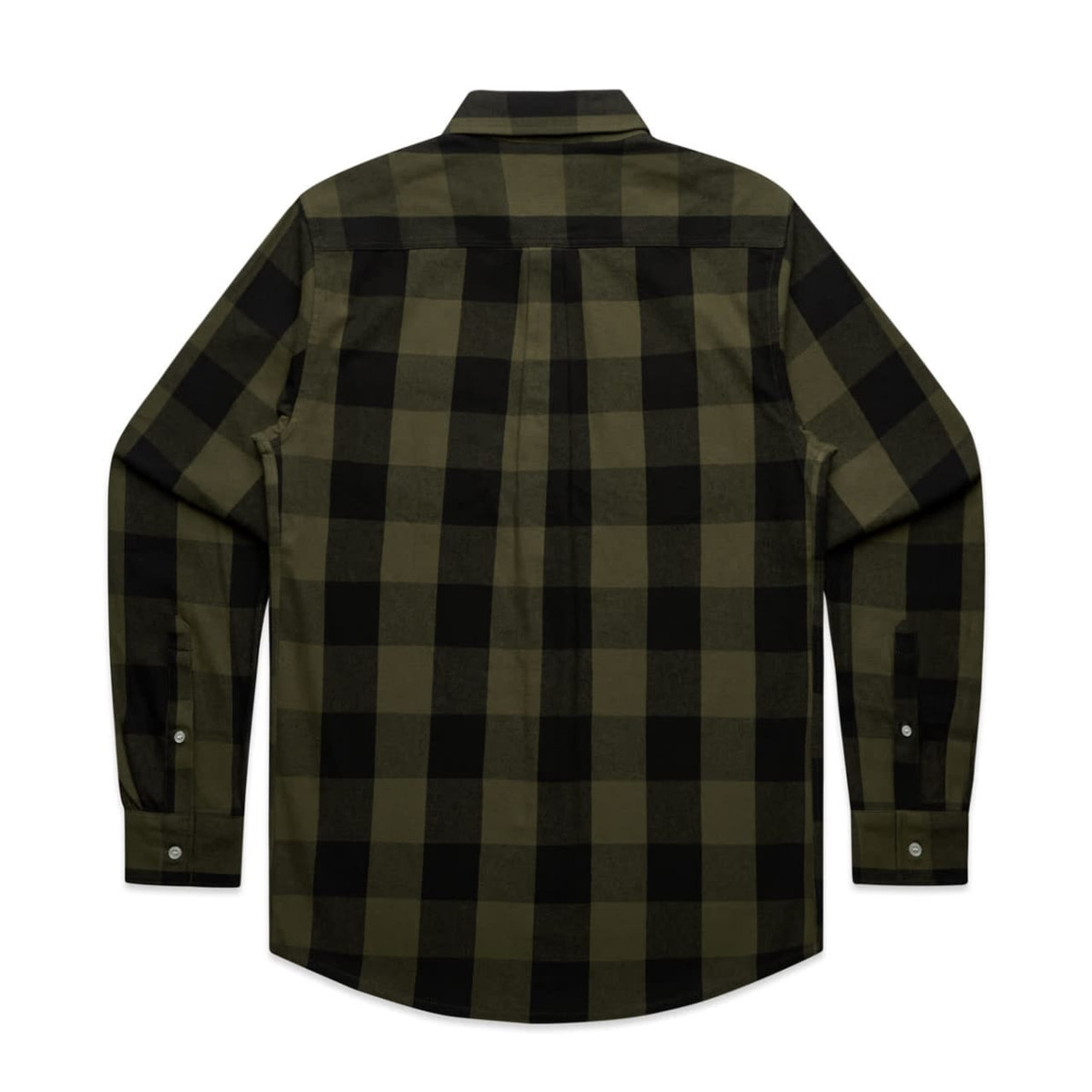 A button-up shirt featuring a green and black check pattern, showcasing a classic collared design and long sleeves.