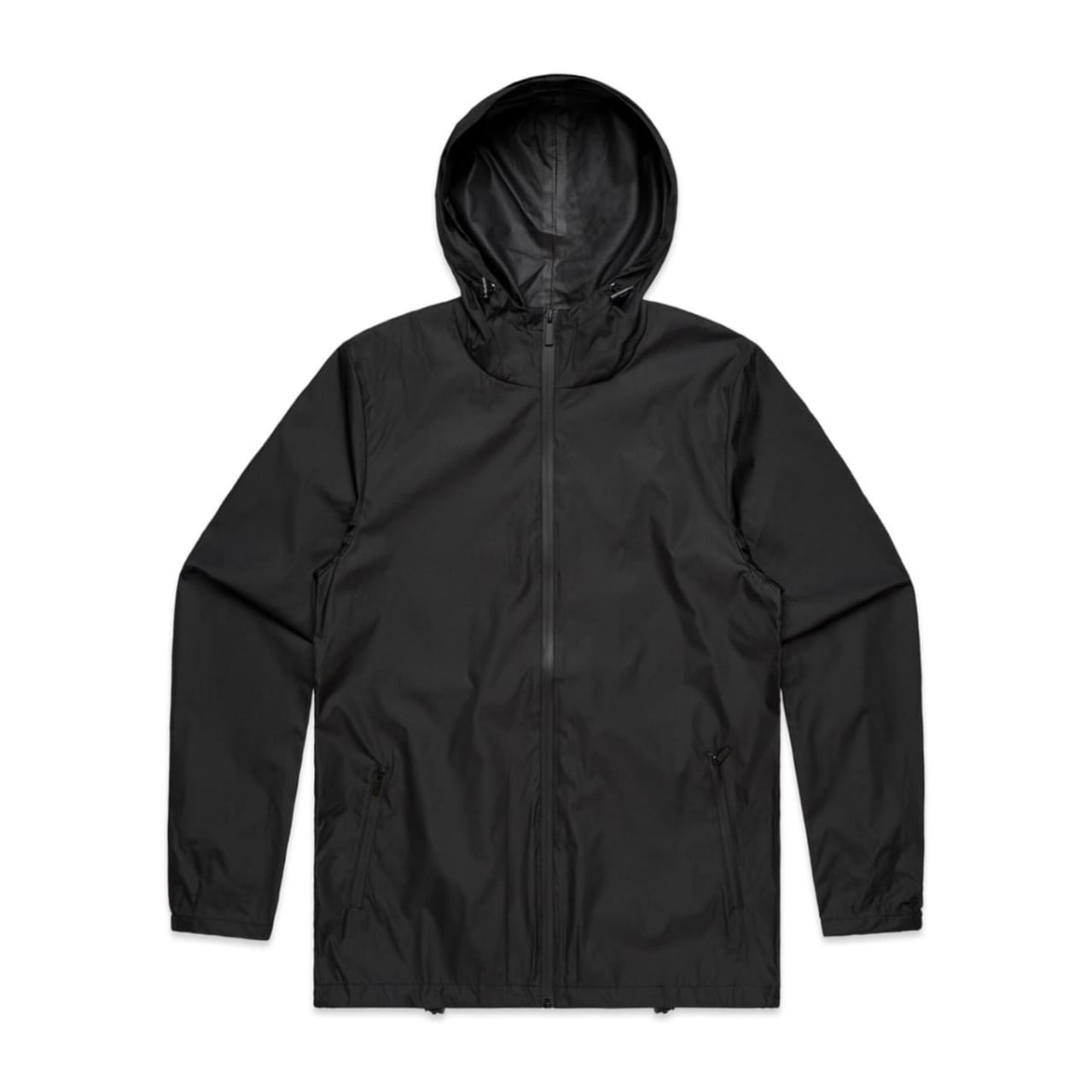 A black Section Zip Jacket featuring a hood, two side pockets, and a sleek design. It has a logo on the front.