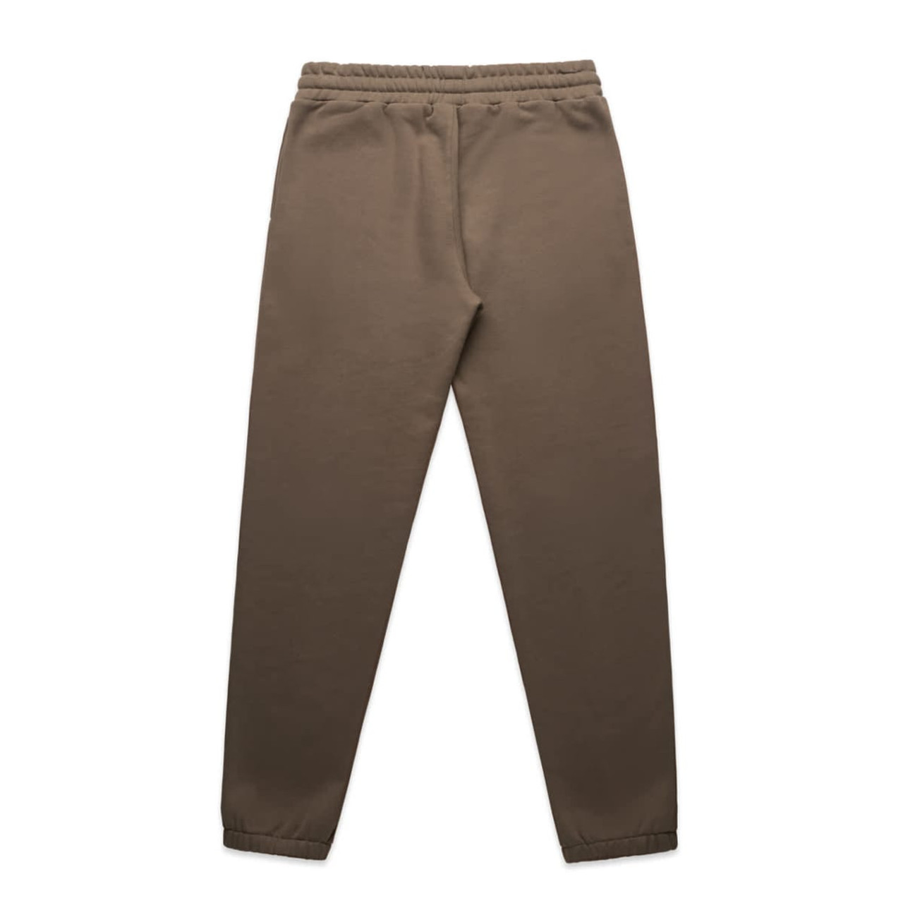 Olive green track pants with a stretchy waistband and tapered cuffs. Includes a branded logo.