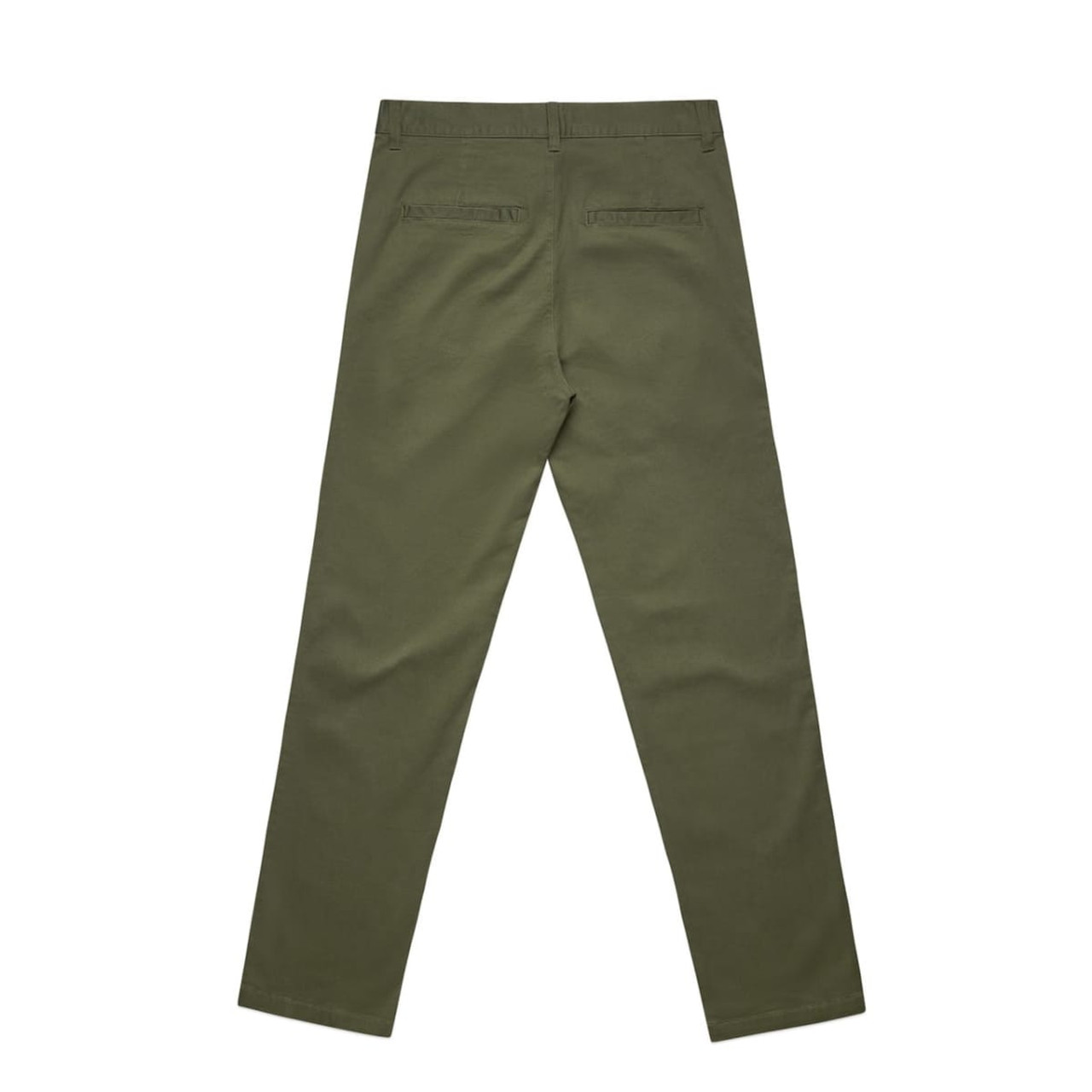 Straight pants in olive green featuring a clean design with back pockets and a slim fit.