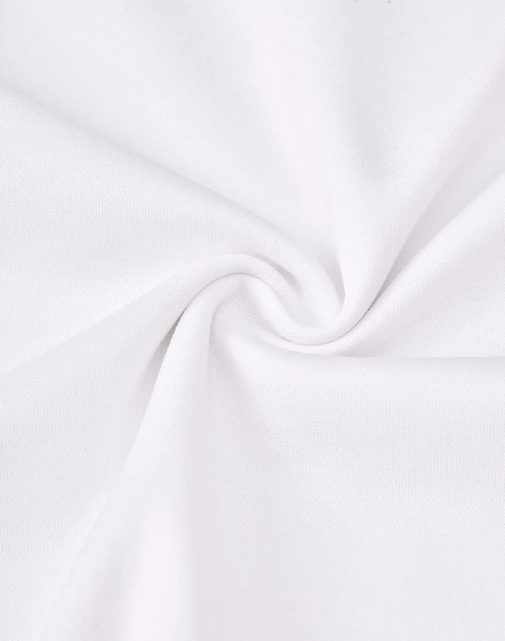 A close-up of white fabric showcasing the texture of a sustainable poly/cotton blend polo shirt.