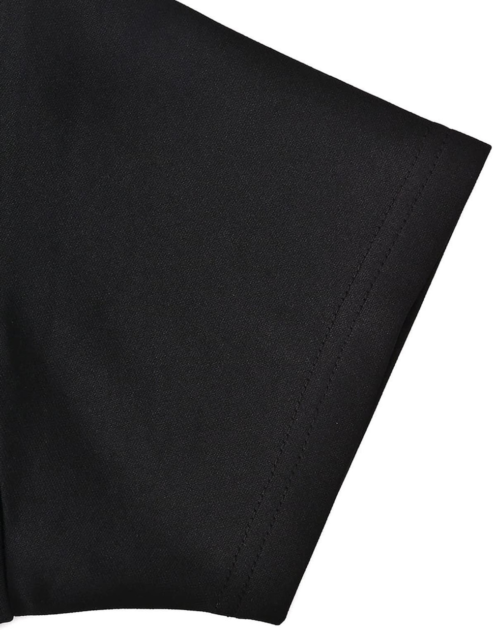A black short-sleeved polo shirt featuring a contrast detail and a logo on the collar.