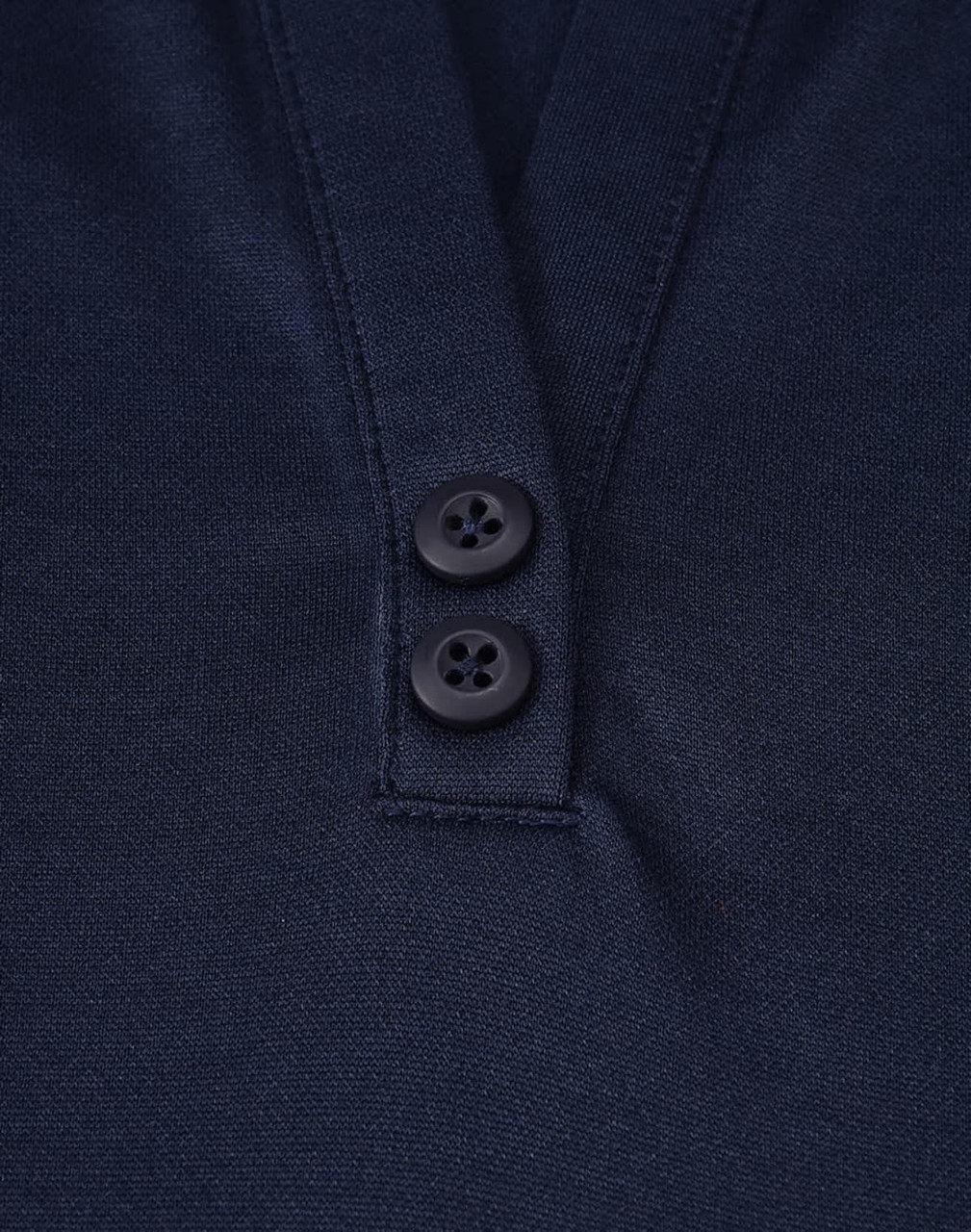 A navy polo shirt featuring a two-button placket and subtle textures, with a logo on the fabric.