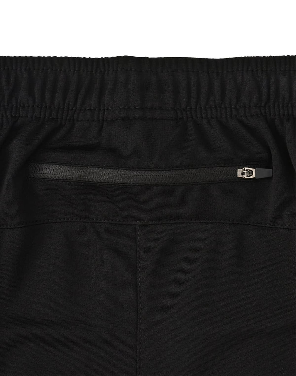 Black adults' bamboo charcoal sports shorts featuring an elastic waistband and a rear zip pocket.