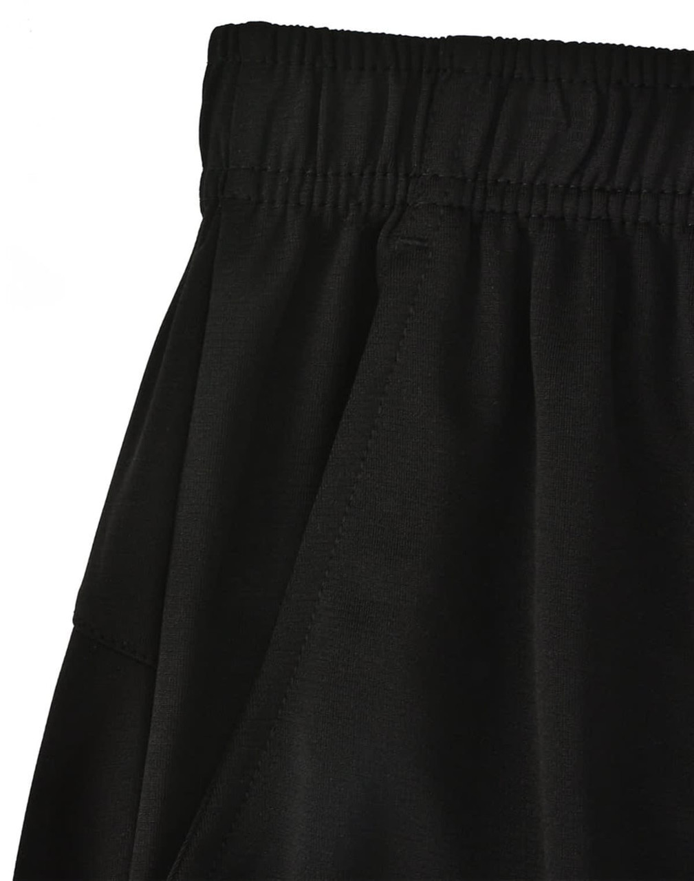 Black bamboo charcoal sports shorts featuring an elastic waistband and side pockets, with a logo on the hem.