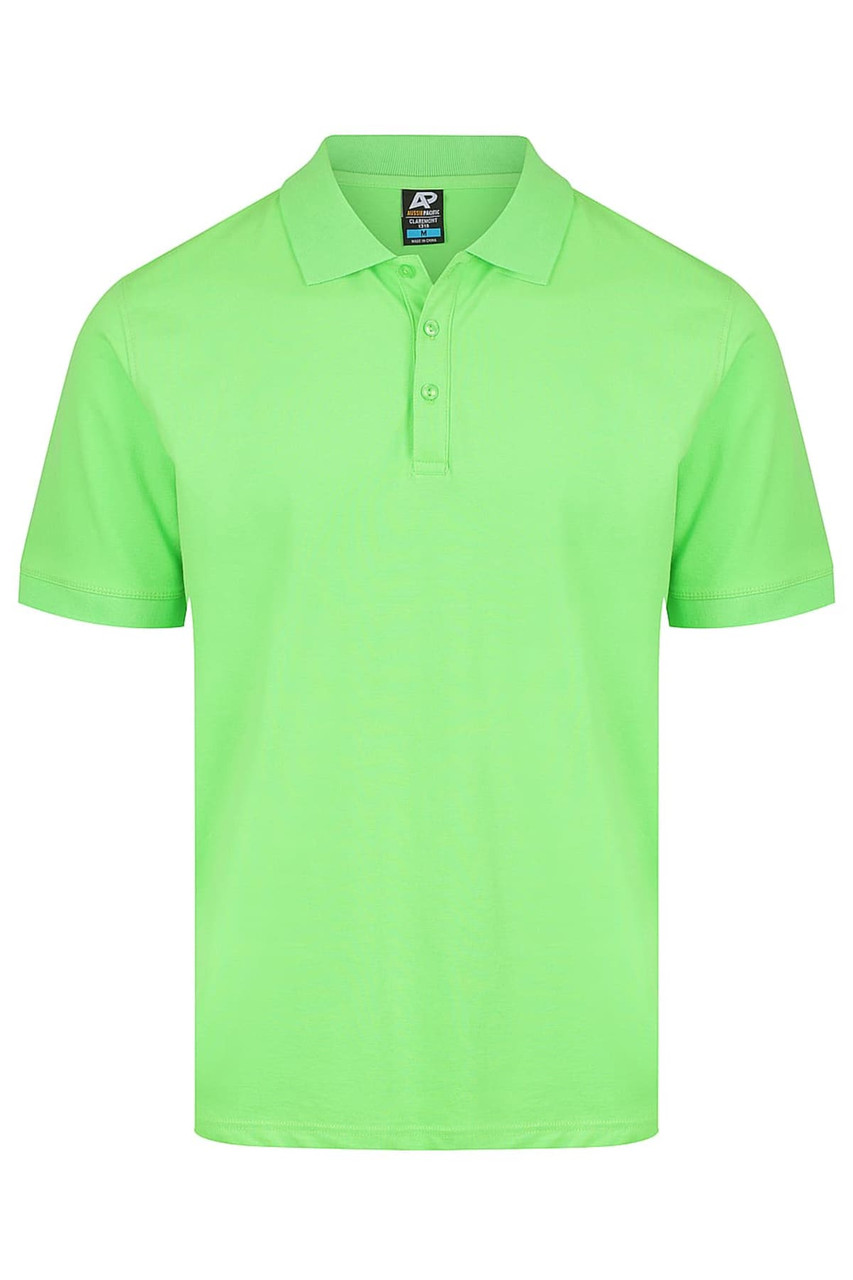 A bright green polo shirt with a classic collar and short sleeves. Features a small logo on the chest.