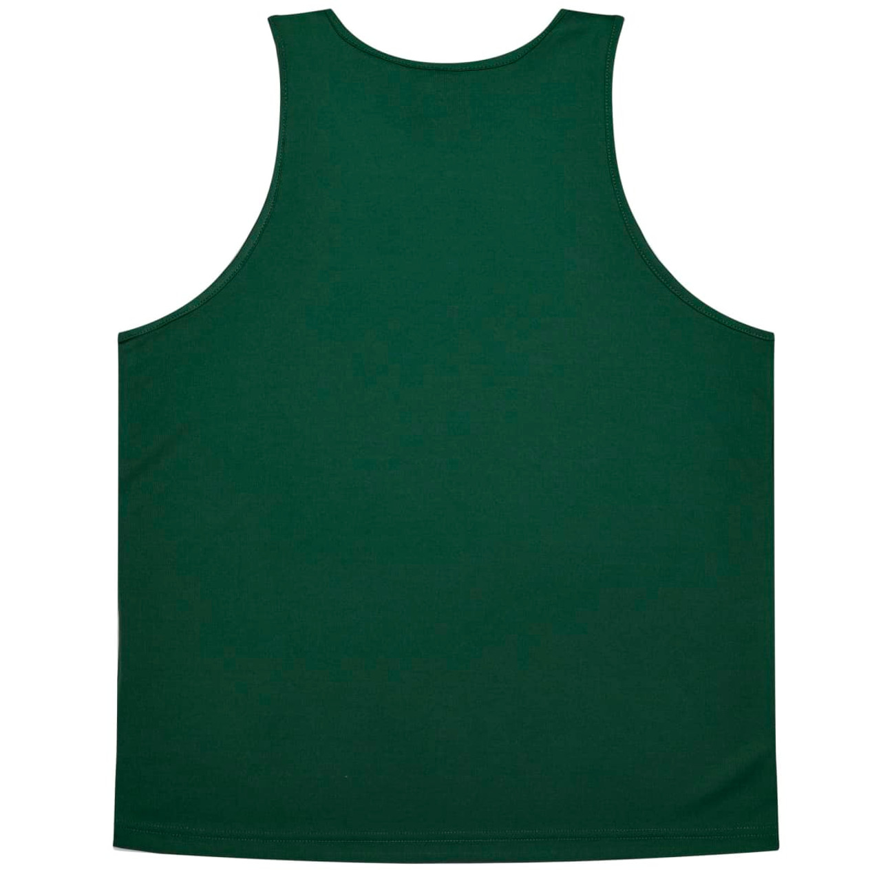 A green singlet featuring a plain design, with a logo on the back.