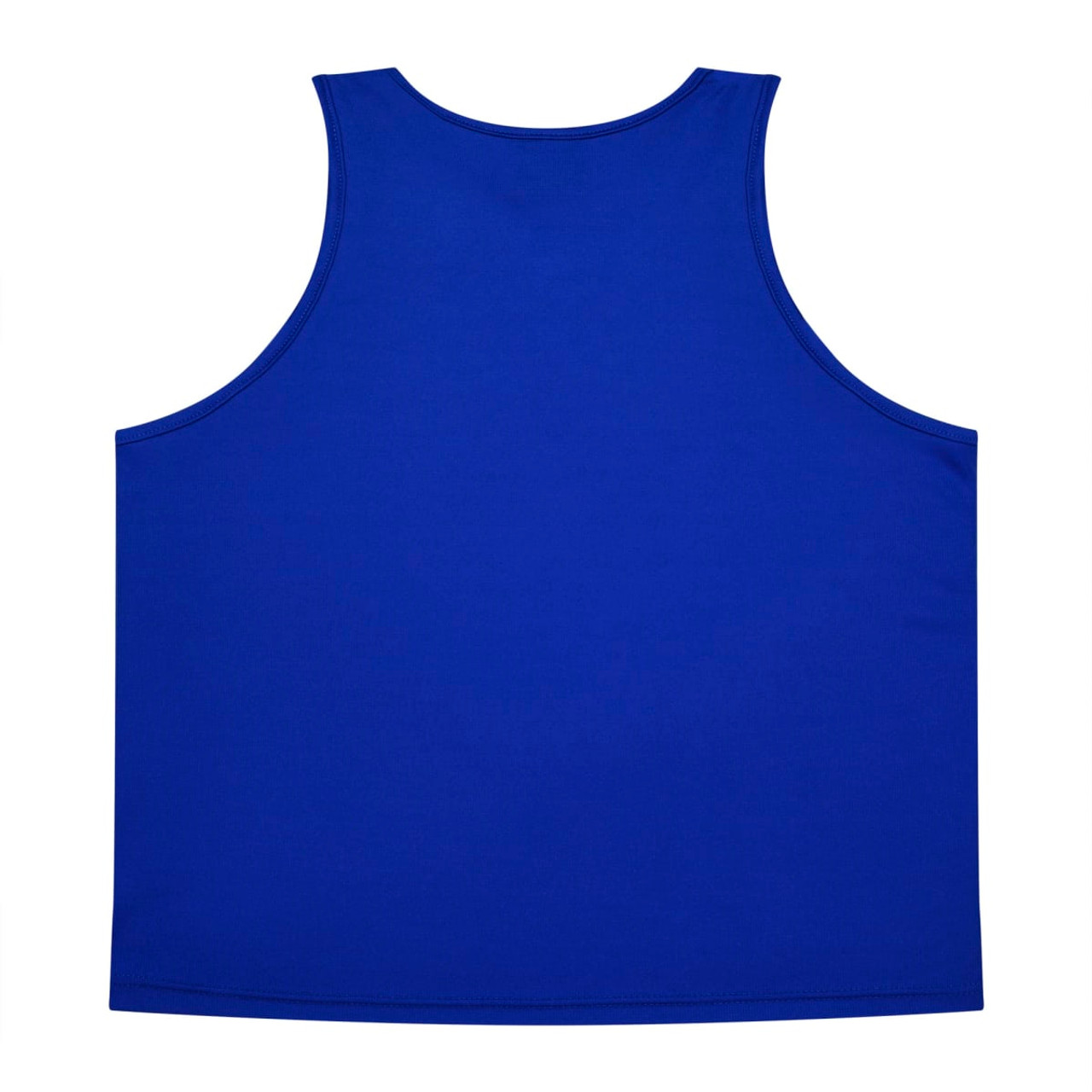 A blue men's singlet featuring a simple design and a logo. It has a comfortable sleeveless cut.