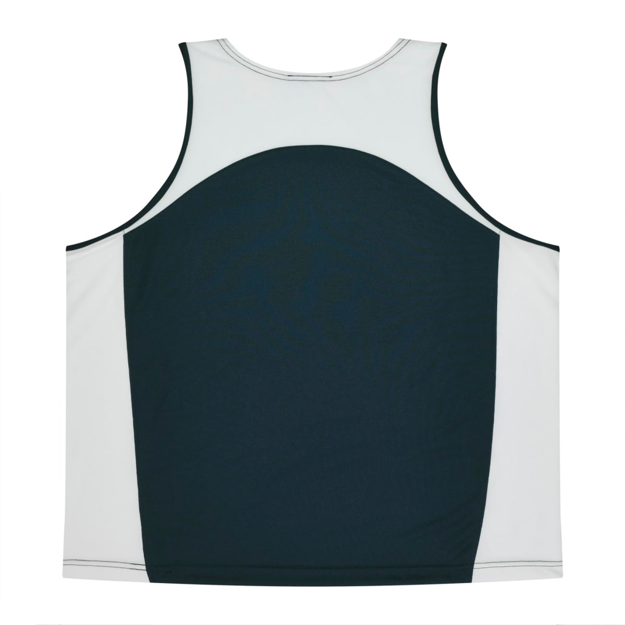 A men's singlet featuring a dark green back and light grey front, with a simple design and a logo.