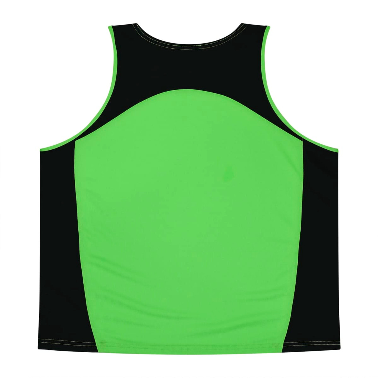 A green and black men's singlet featuring a logo, displaying a sporty design and a fitted cut.