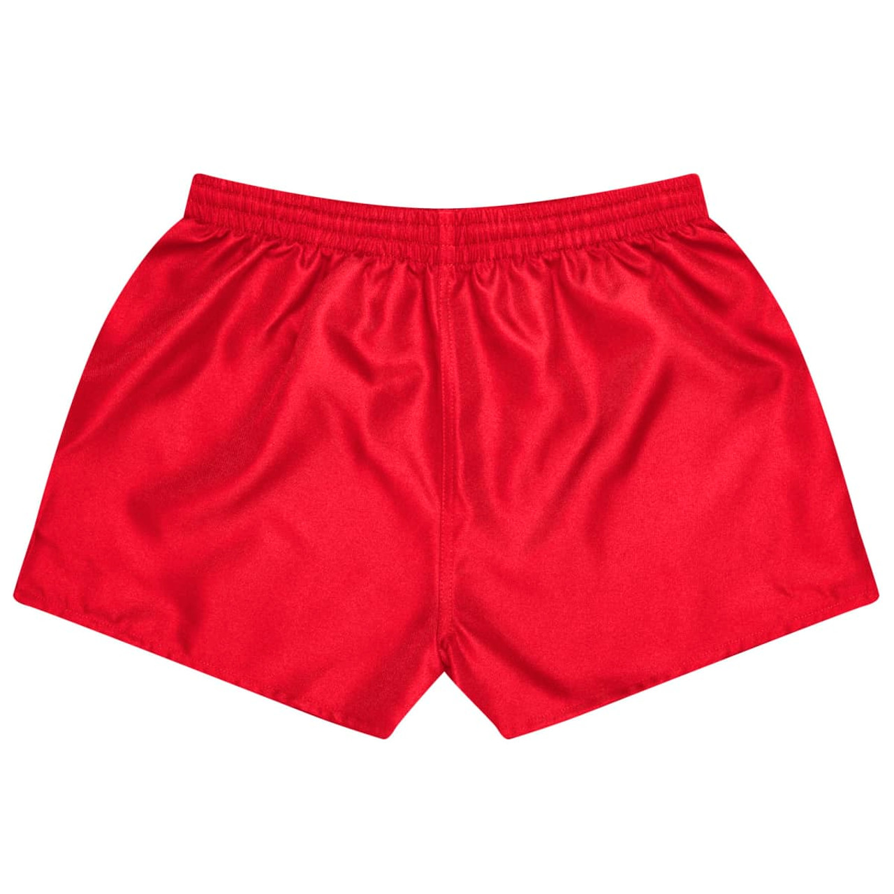 Red sports shorts with an elastic waistband and a clean design, featuring a logo. Ideal for active wear.