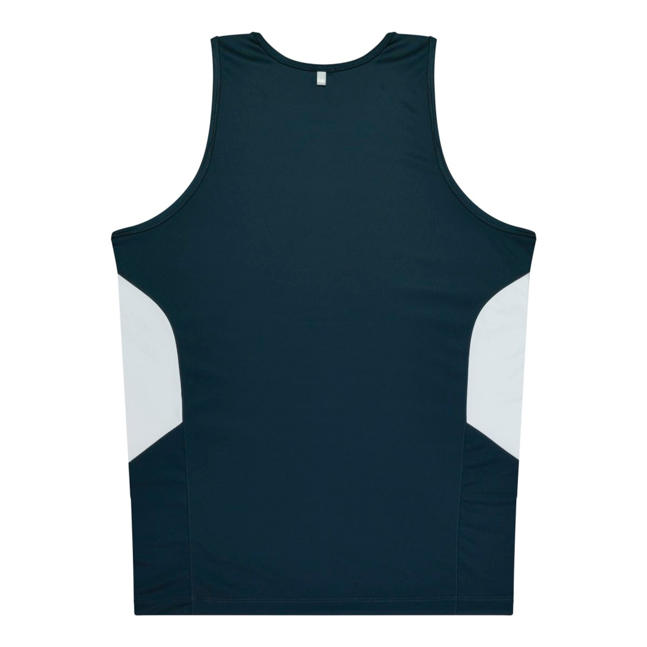 A dark green singlet with white side panels and a logo on the back. Lightweight and suitable for kids.