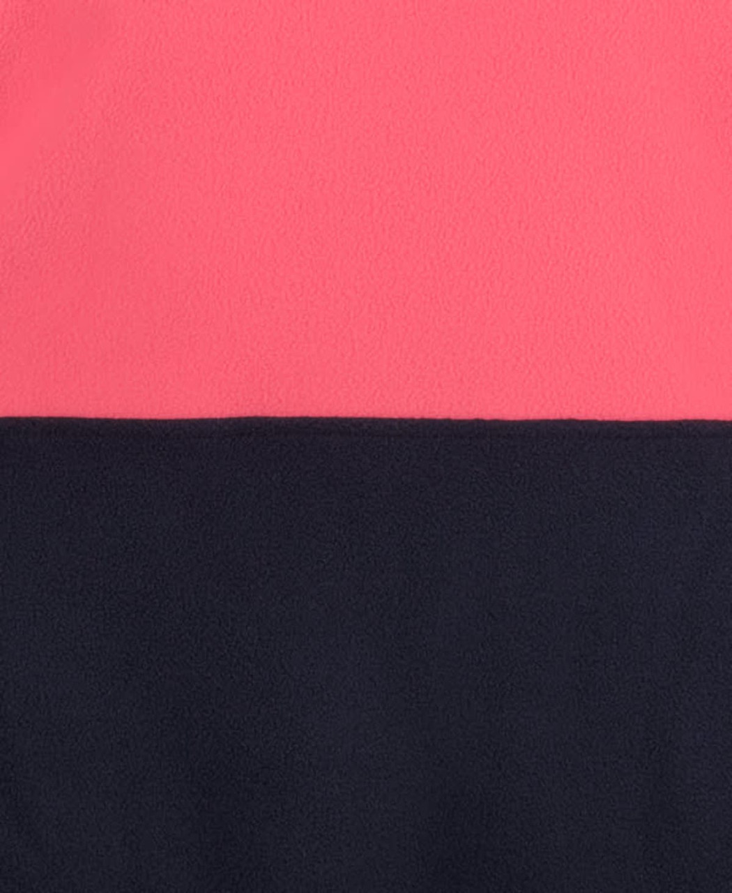 A polar fleece garment featuring a pink upper section and a navy lower section, with a logo present.