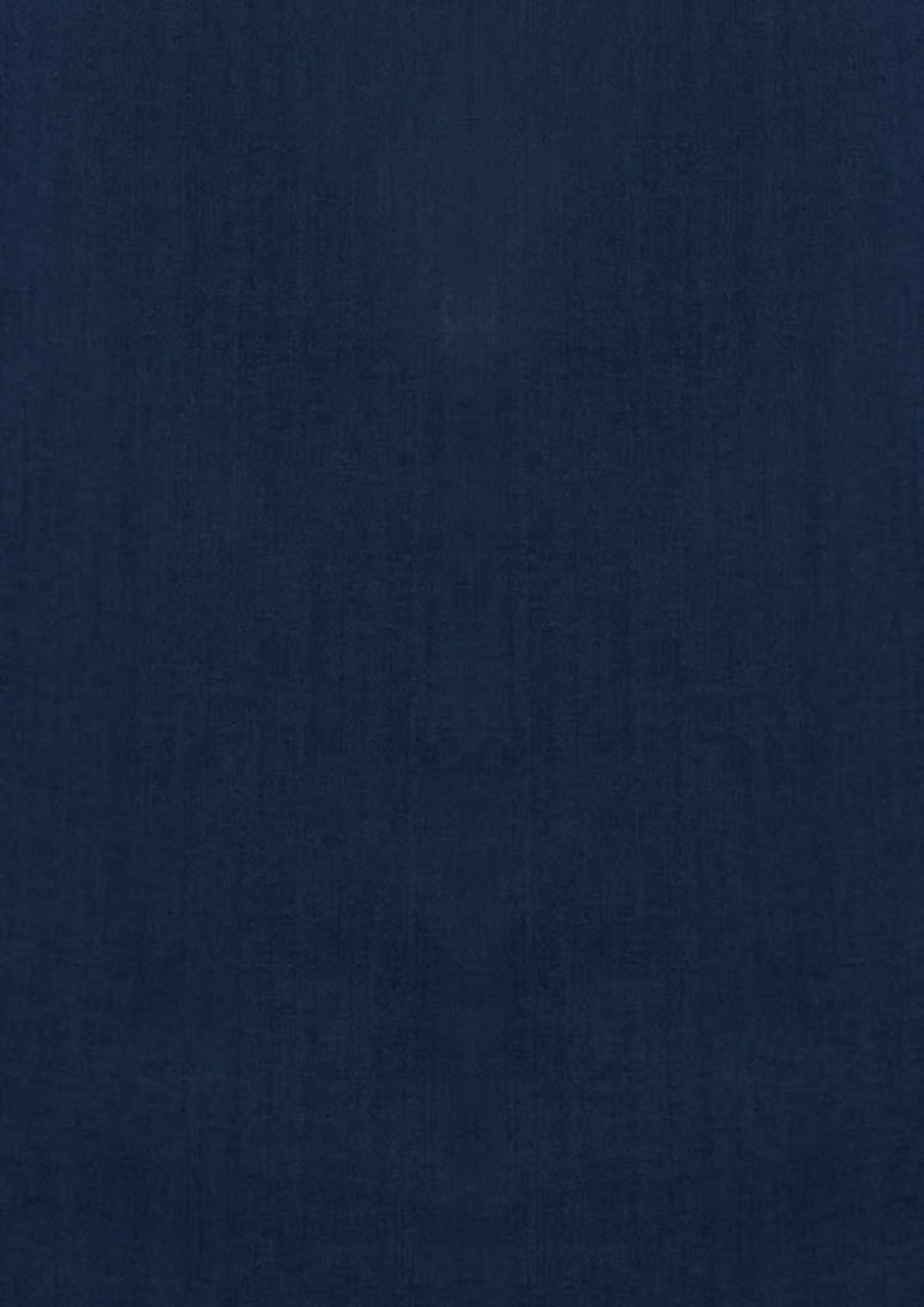A dark navy blue short sleeve button-up shirt with a subtle texture and a logo on the chest.