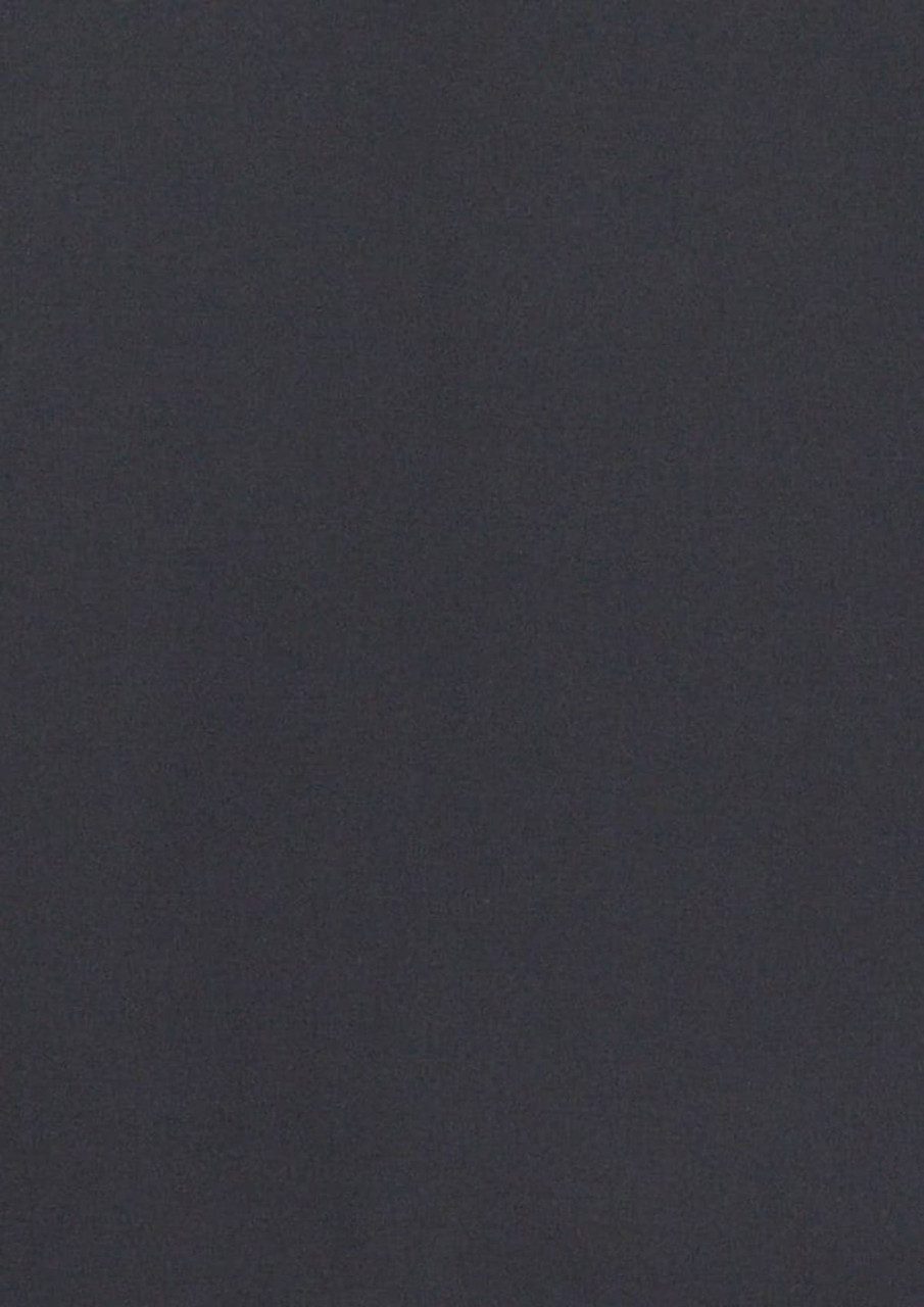 A black short sleeve button-up shirt featuring a logo. The fabric appears smooth and lightweight.