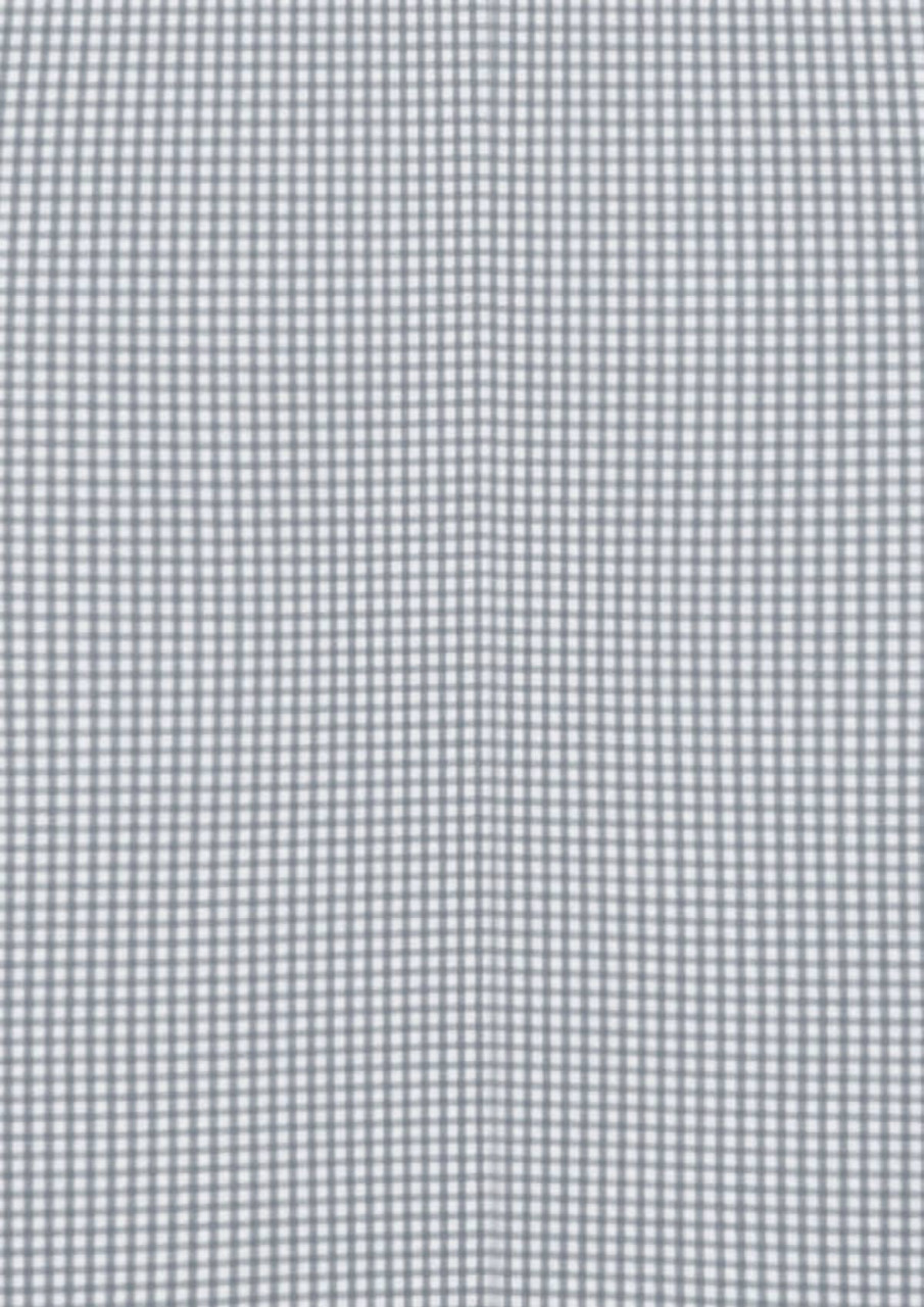 A button-up shirt in a grey check pattern with a logo on the chest.