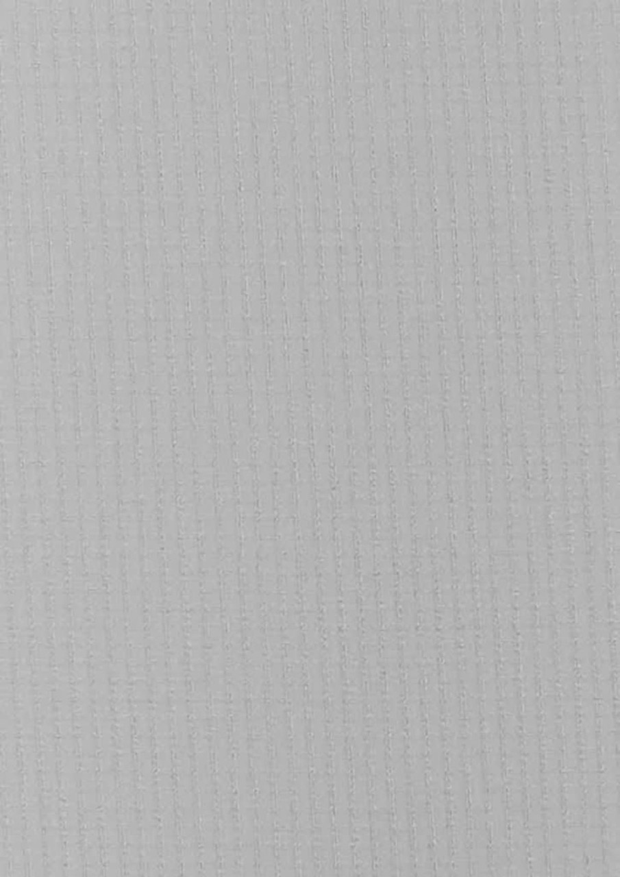A light grey fabric with a textured pattern, suitable for a button-up shirt. Features a branding logo.