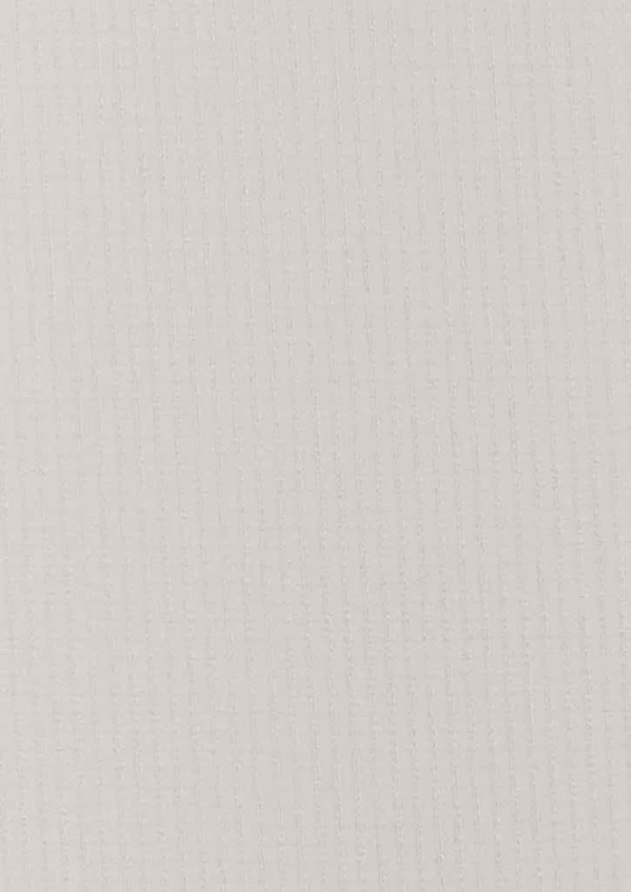 A white short sleeve button-up shirt with a textured fabric. It features a logo on one side.