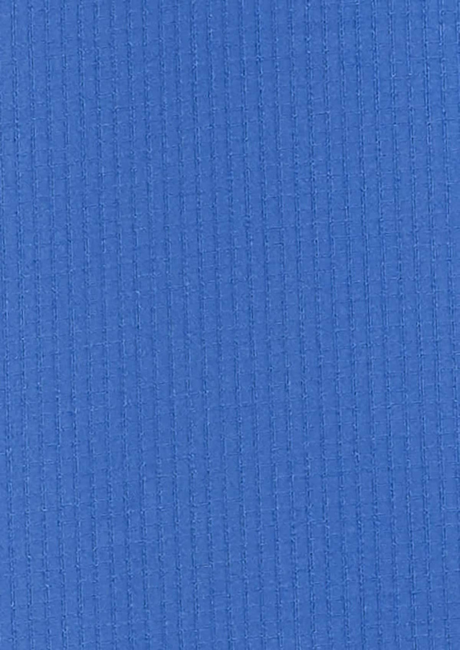 A textured blue fabric showcasing a smooth, consistent surface, ideal for casual button-up shirts.