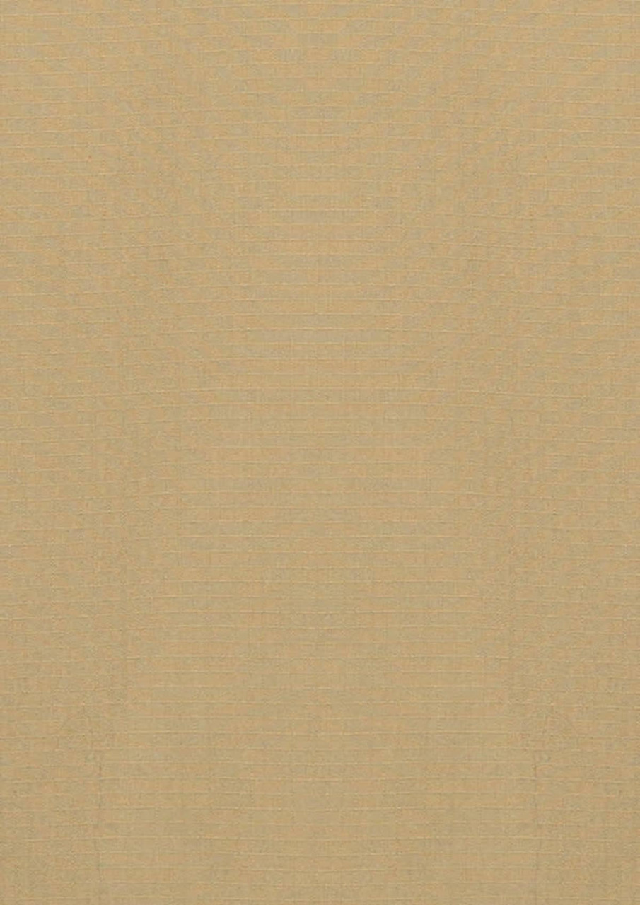 A tan men's short sleeve shirt with a textured fabric, featuring a logo.