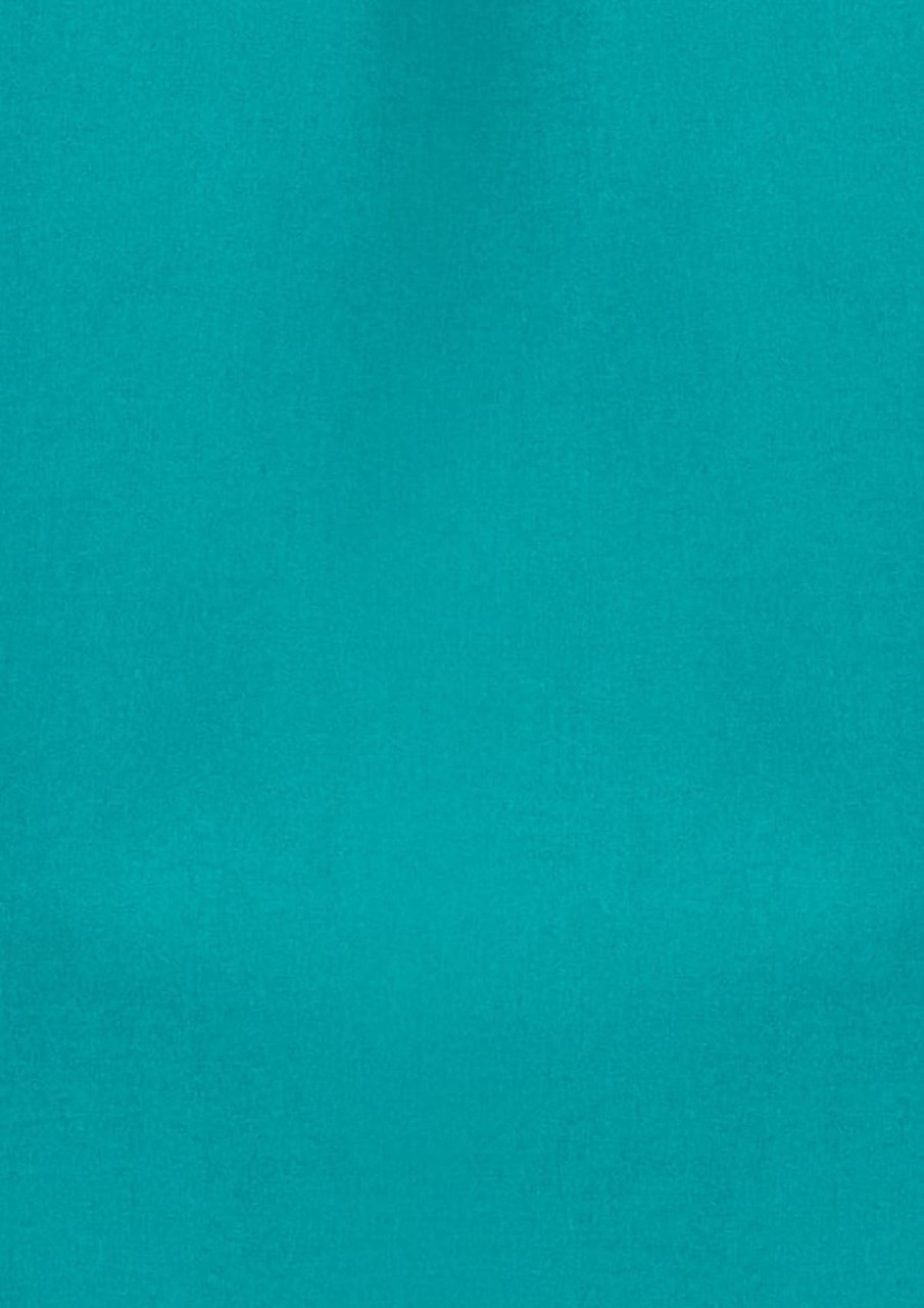A plain tunic in a vibrant teal colour, featuring a simple design with a logo.