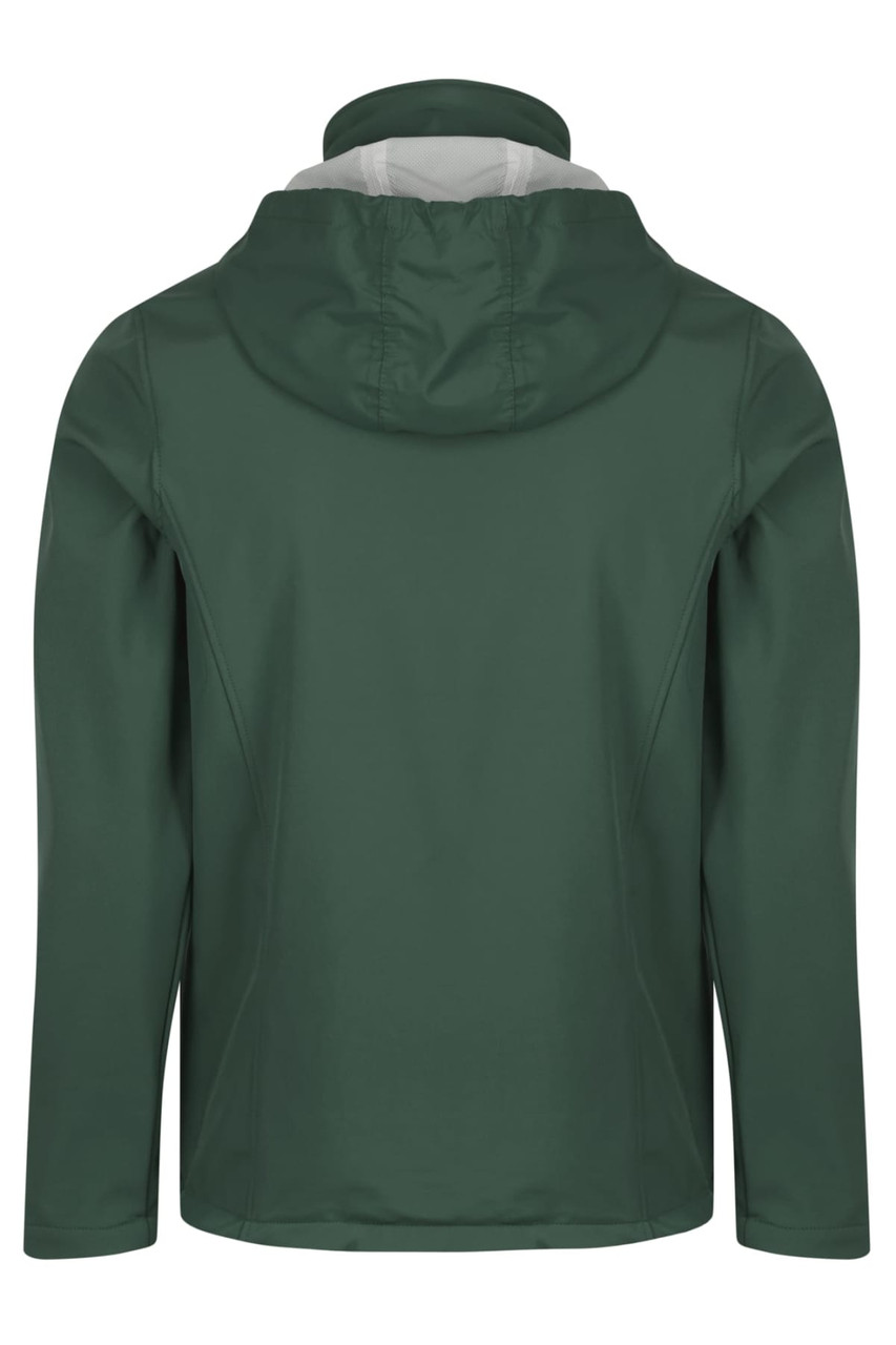 A green children's jacket with a hood, featuring a sleek design and no visible logos on the back.
