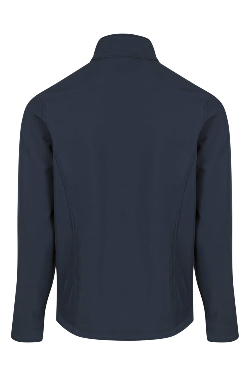 A navy blue kids' jacket featuring a high collar and a smooth, streamlined design. The jacket includes a logo.