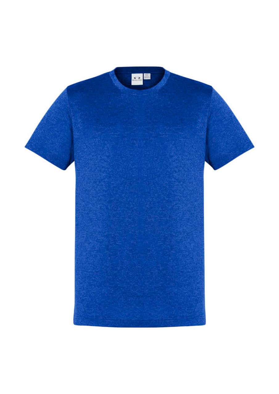 Mens Aero Short Sleeve Tee in vibrant blue, featuring a simple crew neck design and a logo on the label.