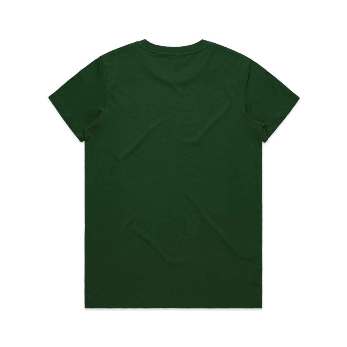 A green t-shirt with a crew neckline and short sleeves, featuring a logo on the back.