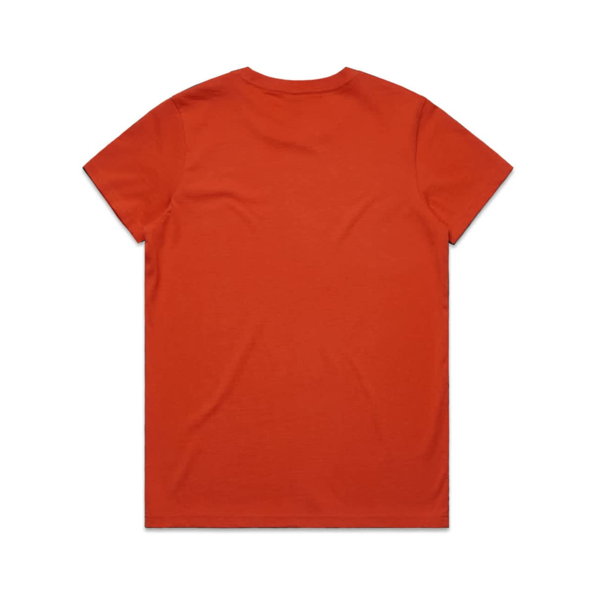 An orange t-shirt with a plain back design and a branding logo at the neck.