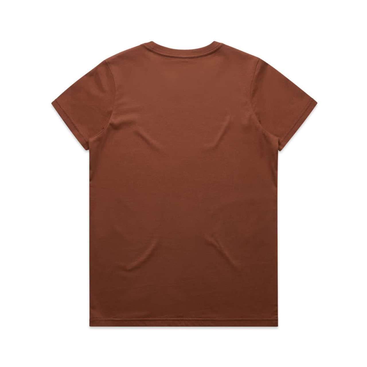 A brown T-shirt with a simple design and a logo. The shirt features a standard crew neck and short sleeves.