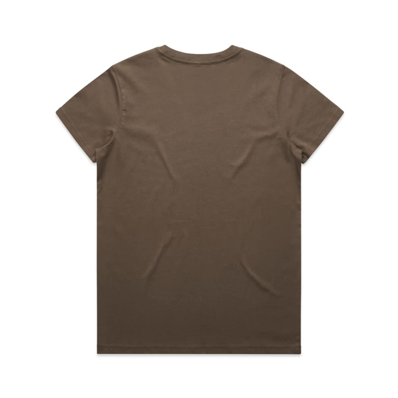 An olive green T-shirt with a plain back design, featuring a logo on the branding patch.