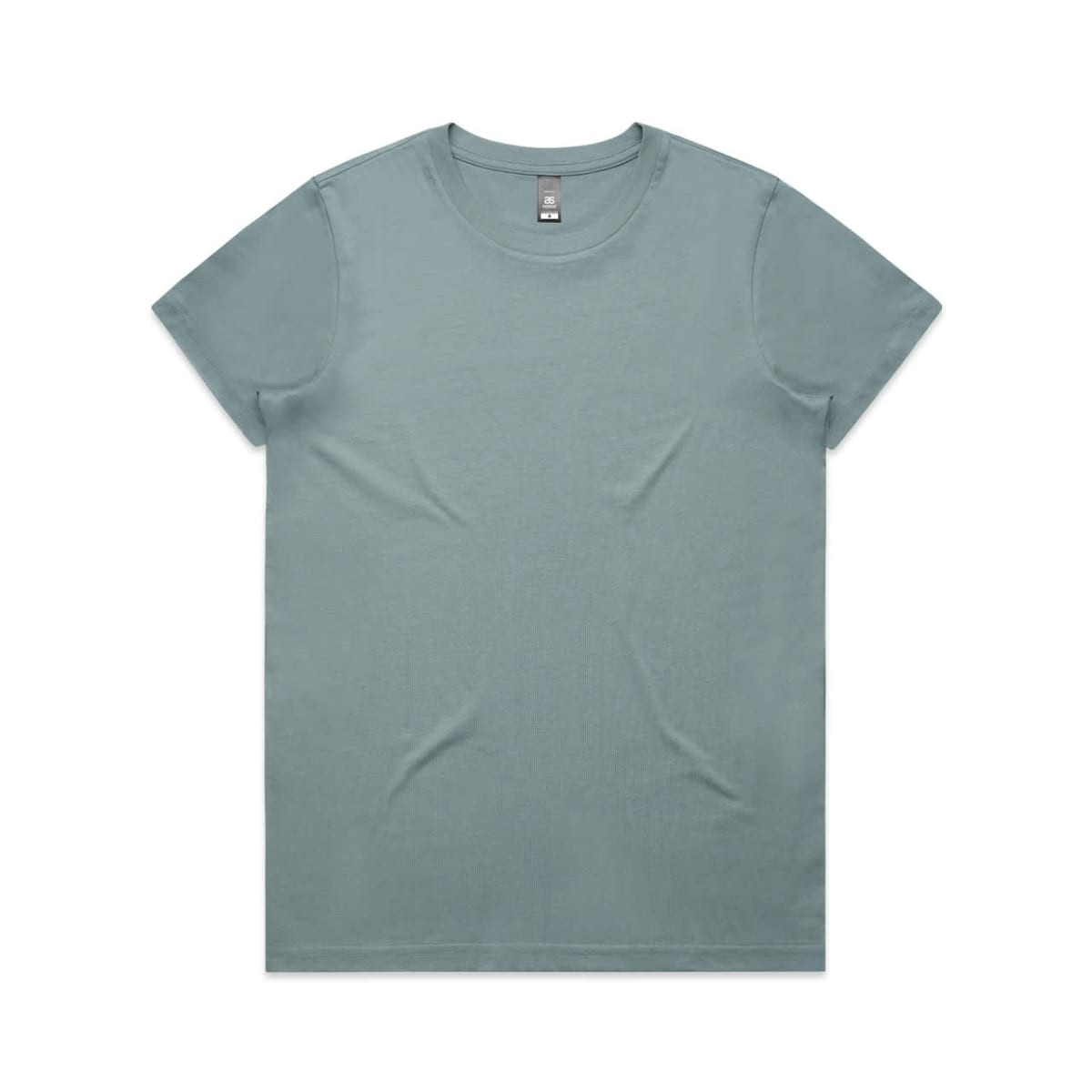 A green T-shirt with a round neck and short sleeves, featuring a logo on the label.
