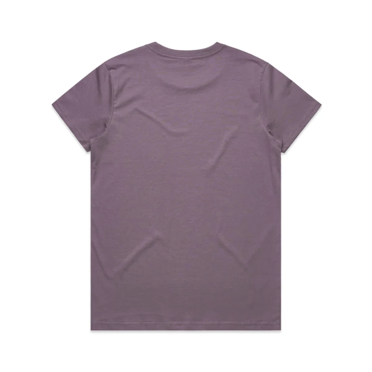 A plain purple t-shirt with a classic crew neckline and short sleeves. It features a branding logo on the back.