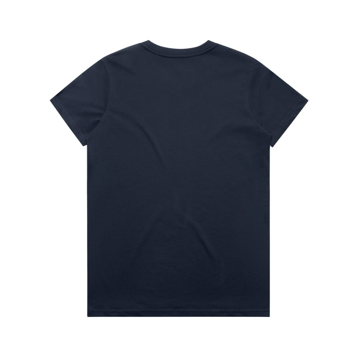 A navy blue t-shirt featuring a plain back design and a logo on the neck area.