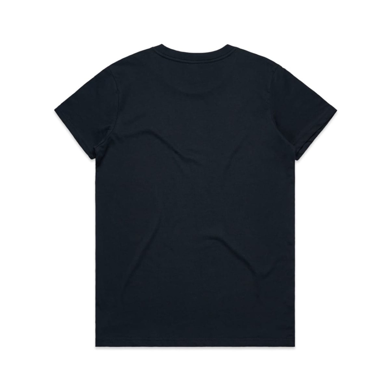 A black T-shirt featuring a plain back design. It has short sleeves and a crew neckline.