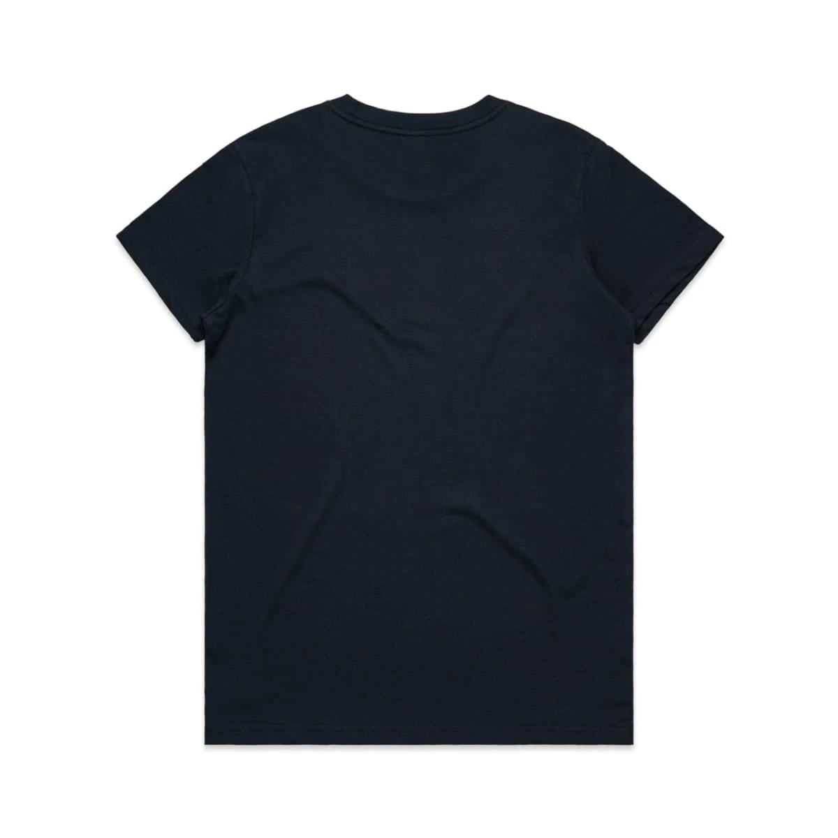 A black T-shirt featuring a plain back design. It has short sleeves and a crew neckline.