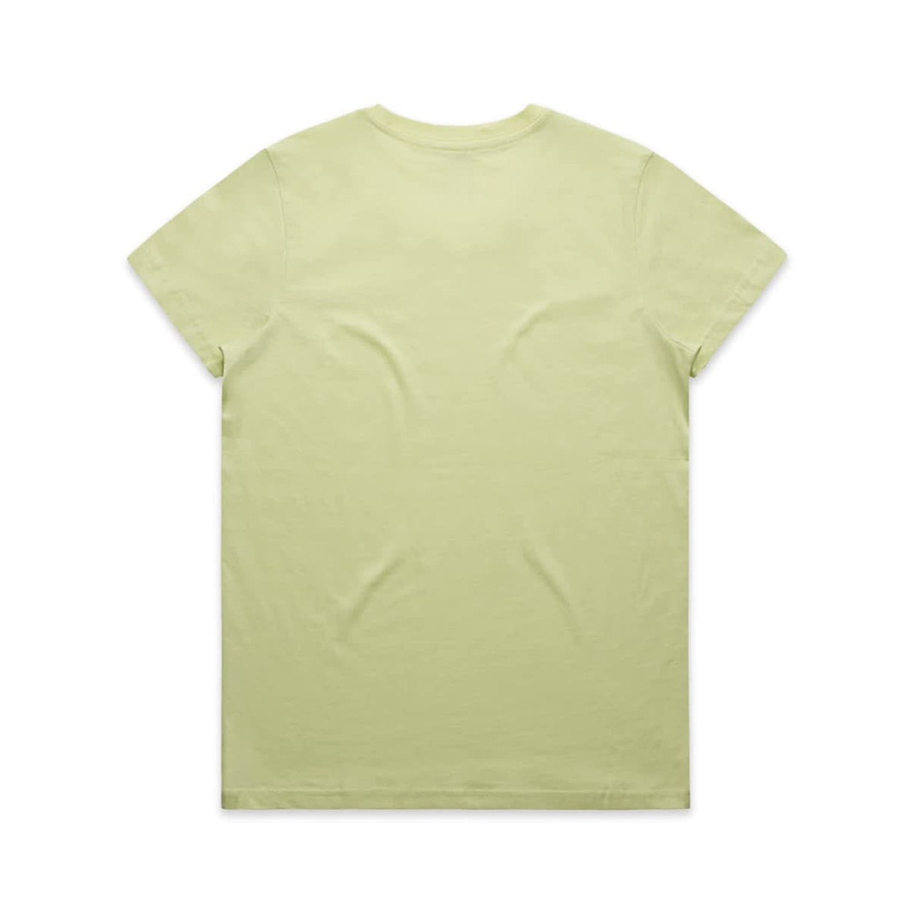 A light green T-shirt with a round neckline and short sleeves, featuring a logo.