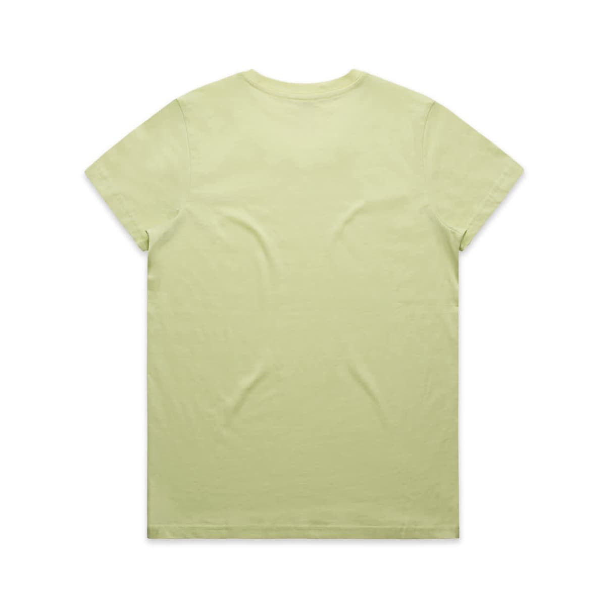 A light green T-shirt with a round neckline and short sleeves, featuring a logo.