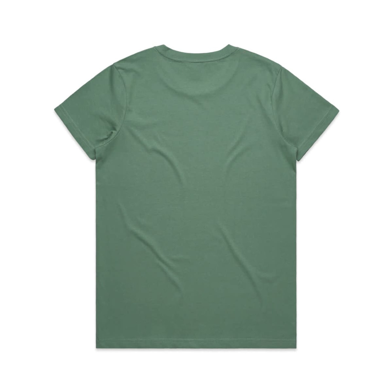 A green t-shirt with a simple design and a logo on the back.