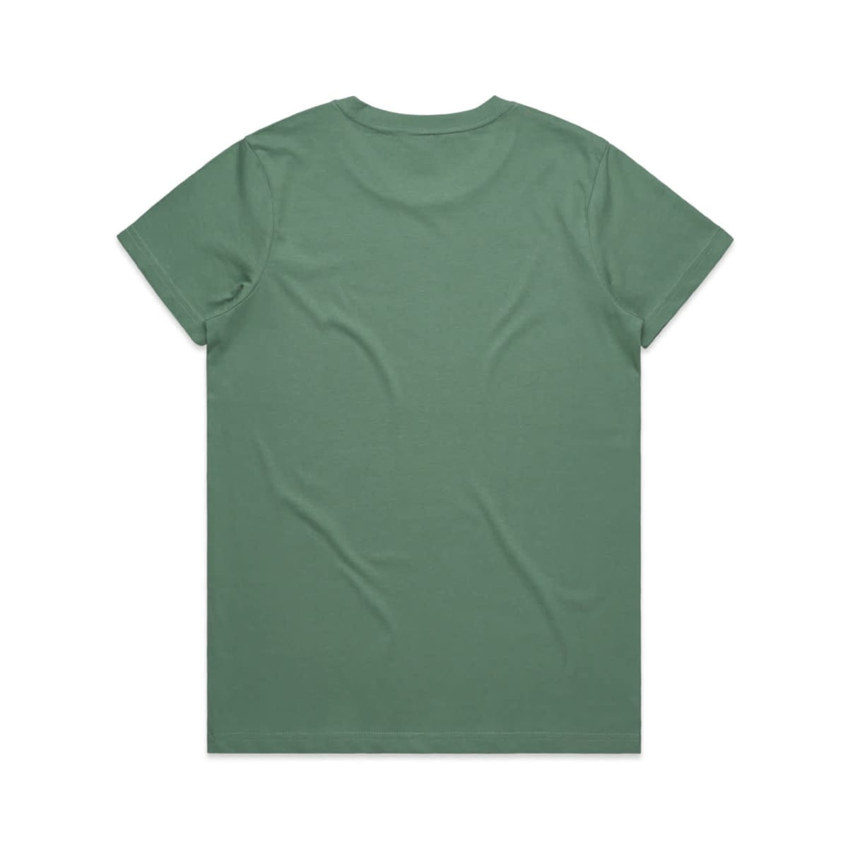 A green t-shirt with a simple design and a logo on the back.