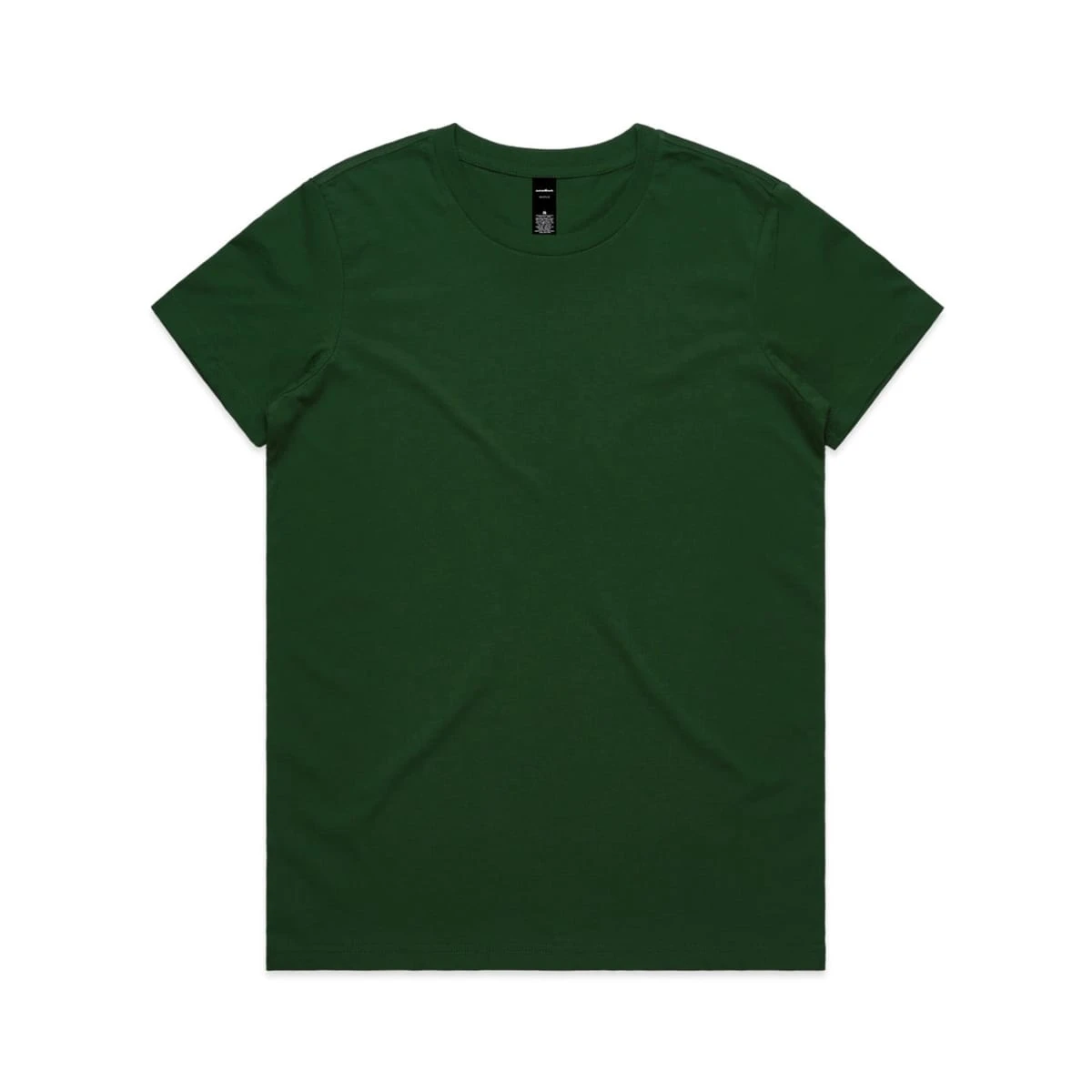 A green T-shirt with a crew neck and short sleeves, featuring a logo on the inner label.