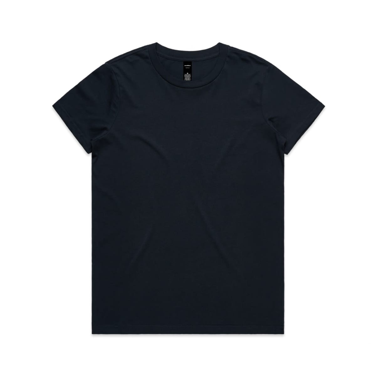 A dark navy t-shirt featuring a round neckline, short sleeves, and a simple design with a logo.