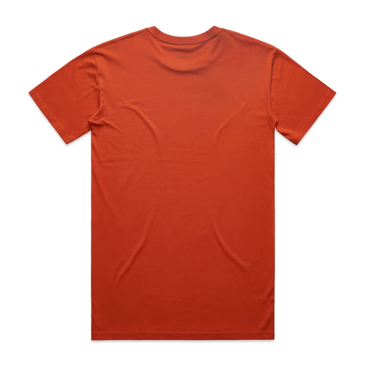 An orange t-shirt featuring a plain back with no visible logos or designs.